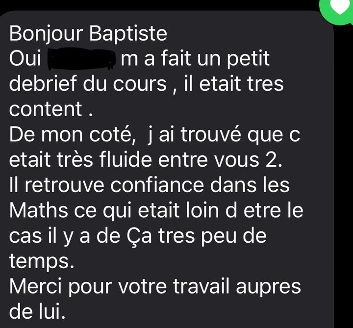 Message de parent : il retrouve confiance dans les maths