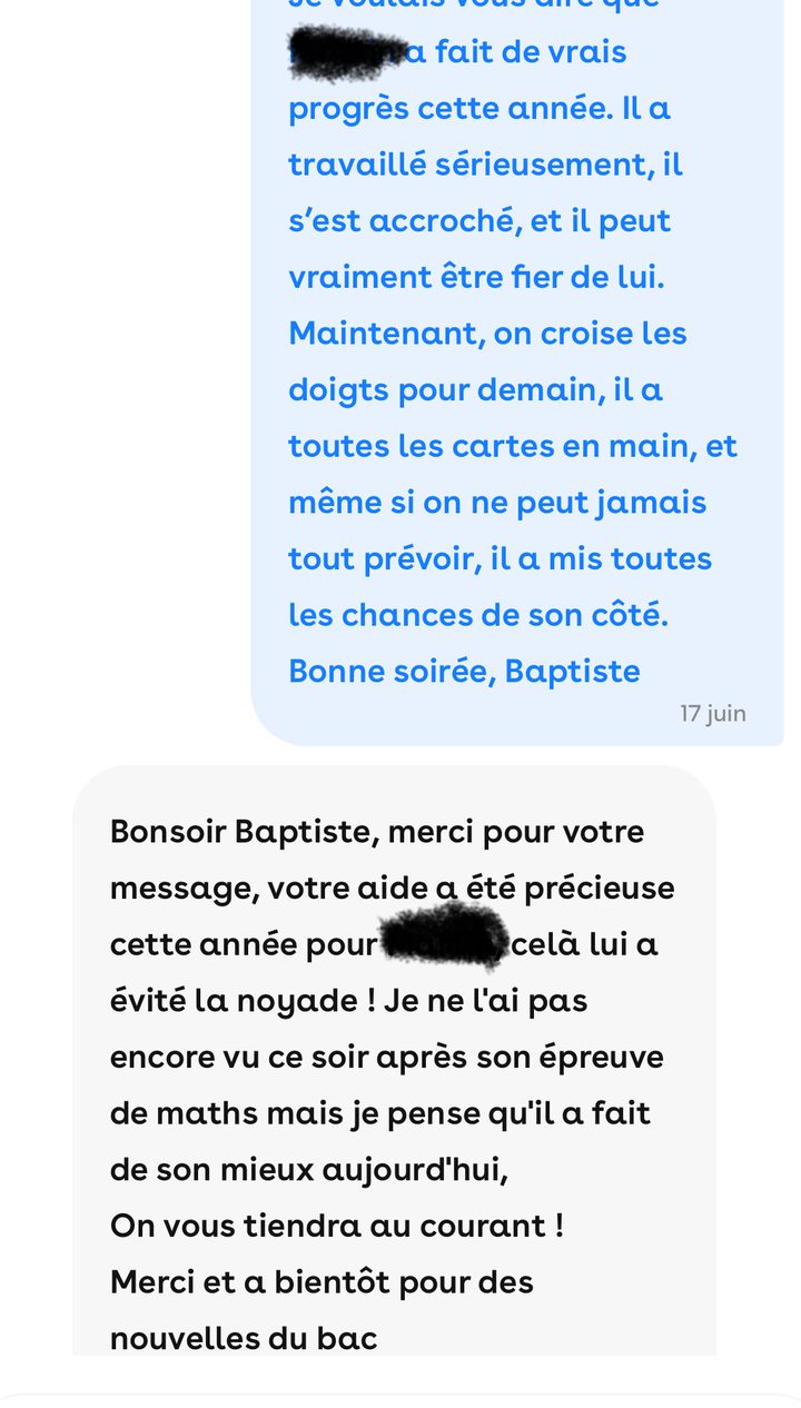 Message de parent : votre aide a été précieuse, ça lui a évité la noyade