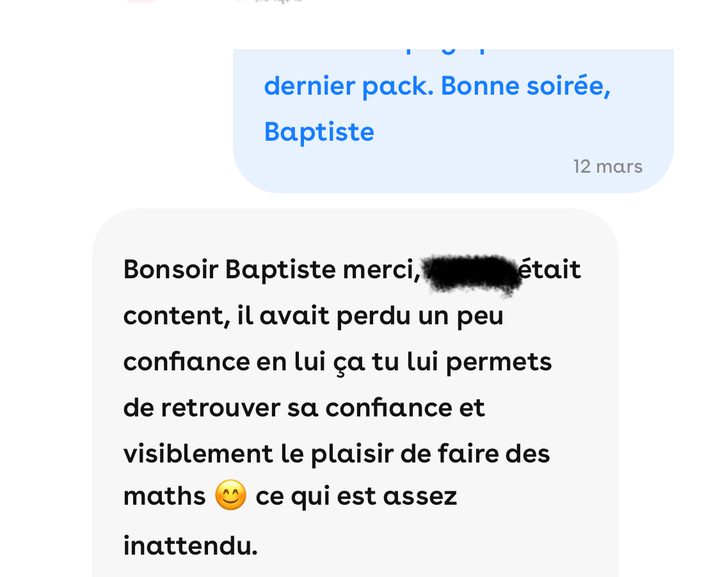 Message de parent : il retrouve confiance et le plaisir de faire des maths