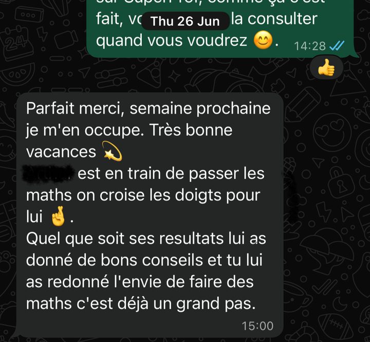 Message de parent : tu lui as redonné l'envie de faire des maths